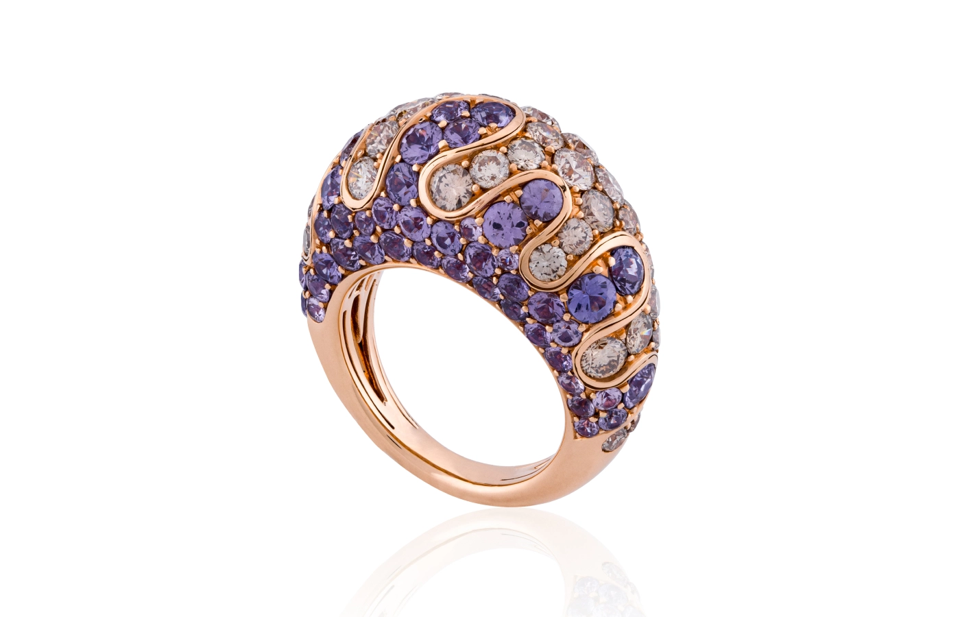  Smart Arts ring with 3.69 carats of purple sapphires and 5.62 carats of brown diamonds in 18k gold 