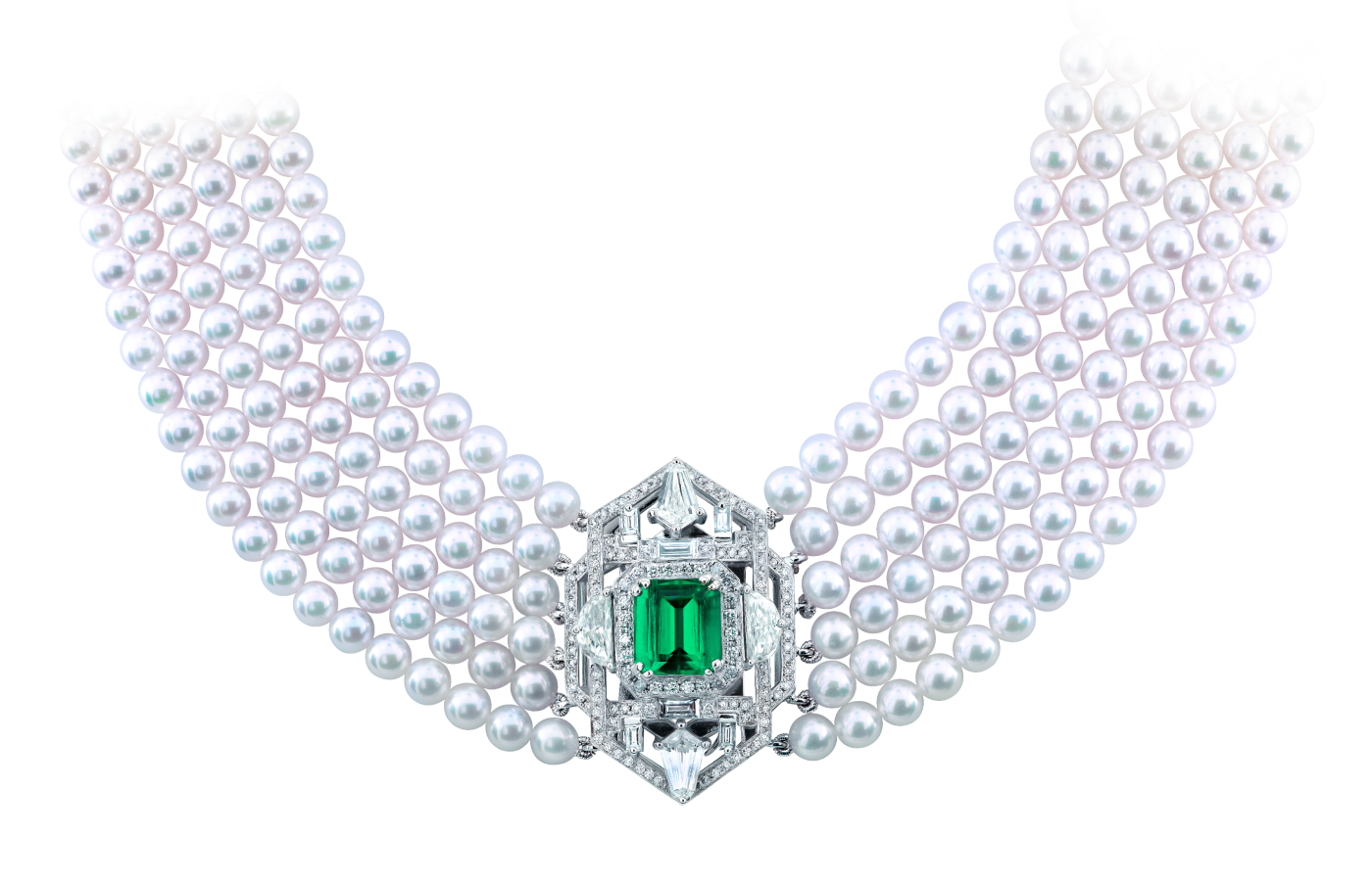  Verdant Grandeur emerald, pearl and diamond necklace by UltraLuxe 2024 participant Caratell