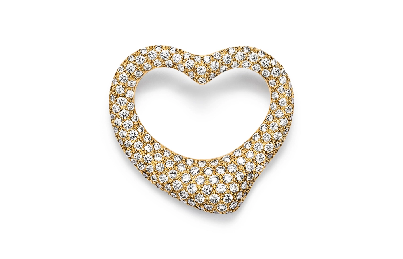  Tiffany & Co. Elsa Peretti Open Heart brooch in 18k yellow Gold with pavé diamonds