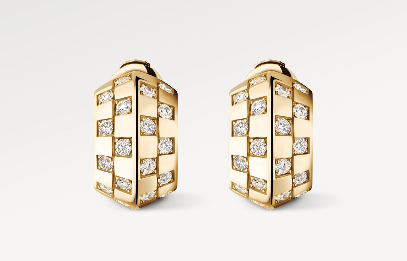 A pair of diamond studded hoop earrings in yellow gold from the Le Damier collection by Louis Vuitton