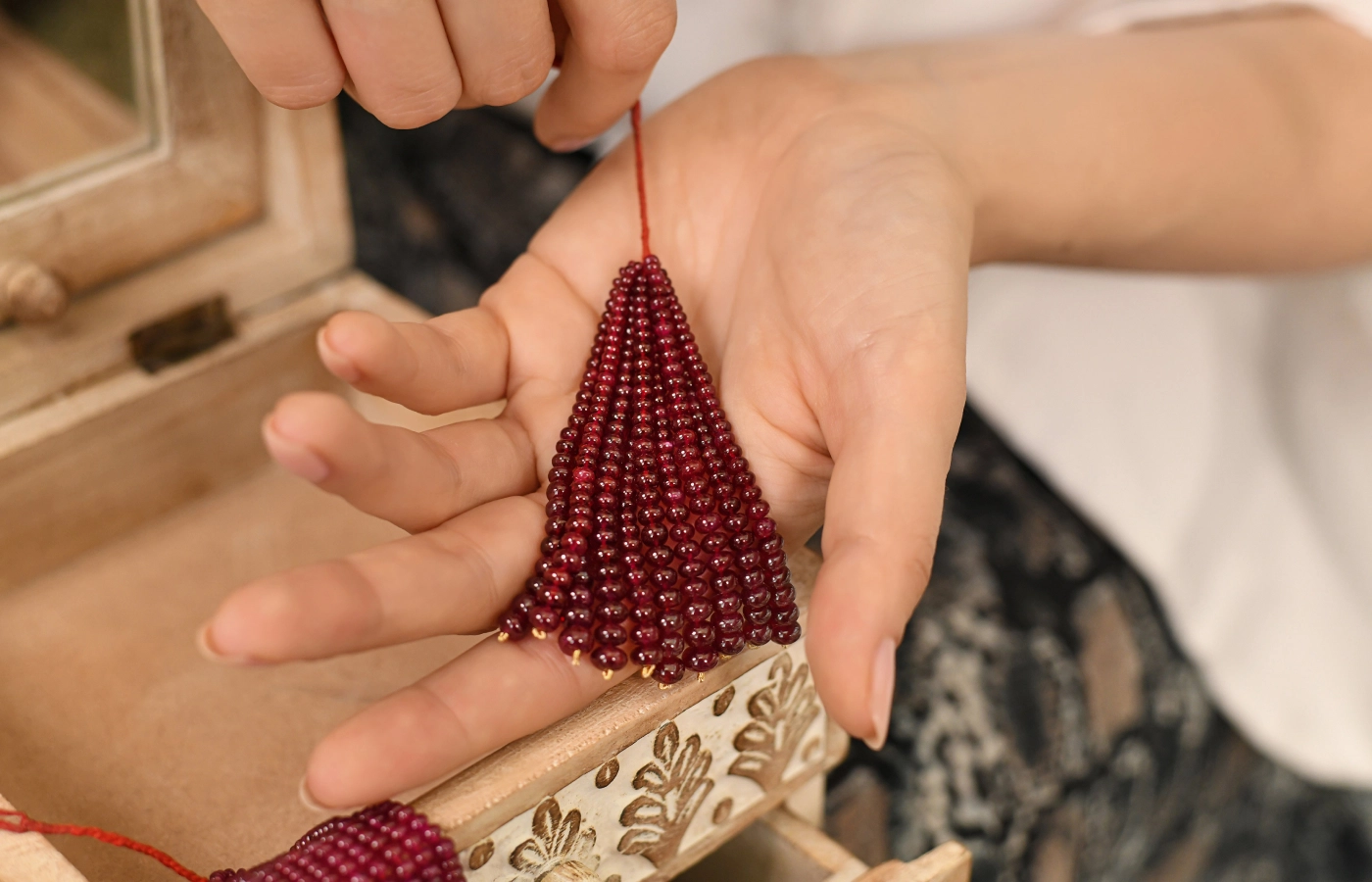  Vivid red Odisha ruby beads tassel exceeding 200 carats manufactured by Minehaus