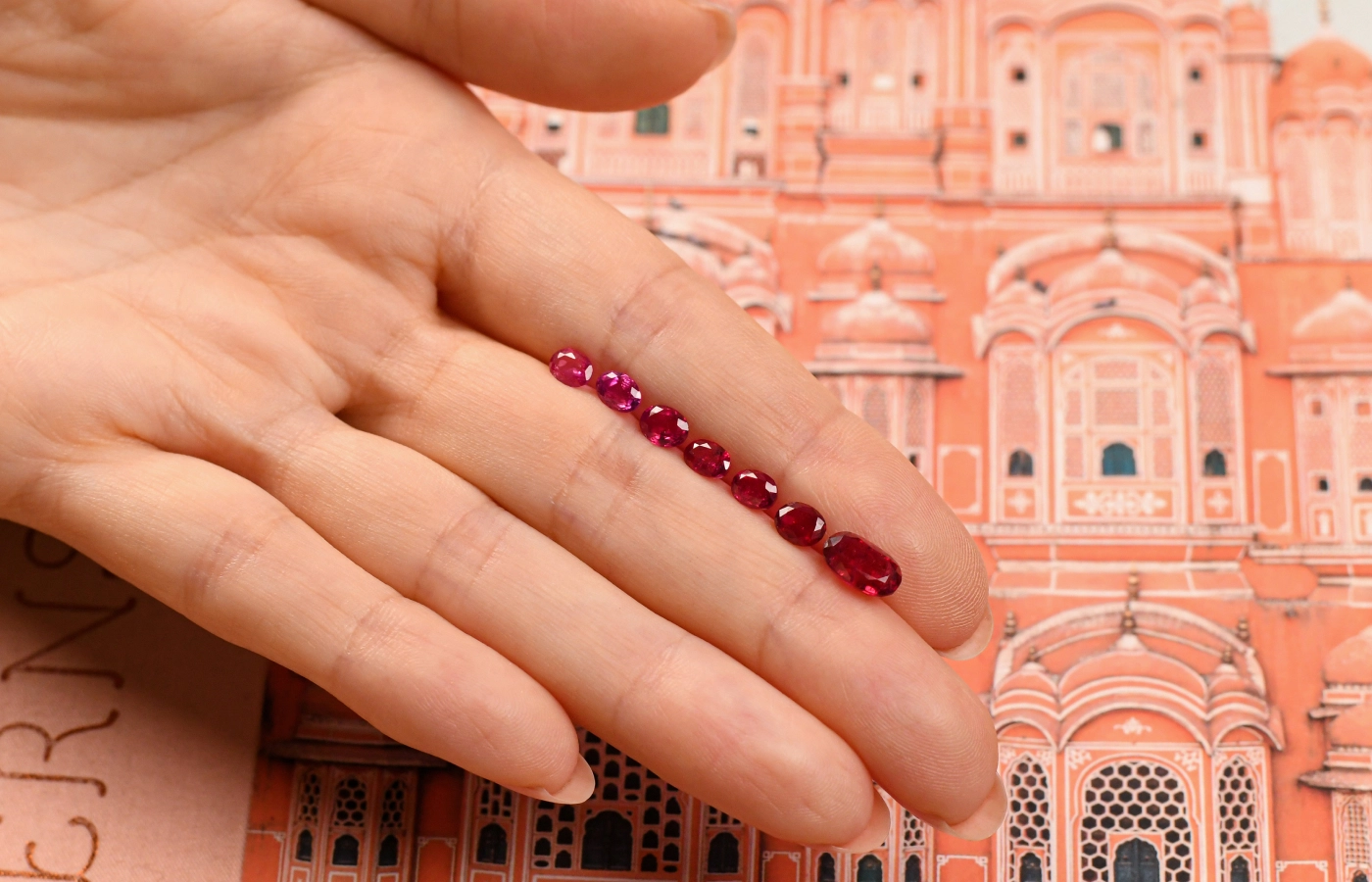 Minehaus cut rubies displaying colour difference from pinkish red to pigeon blood red