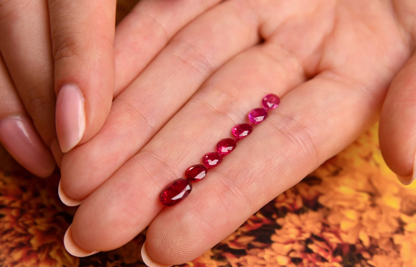  Minehaus cut rubies displaying colour difference from pinkish red to pigeon blood red