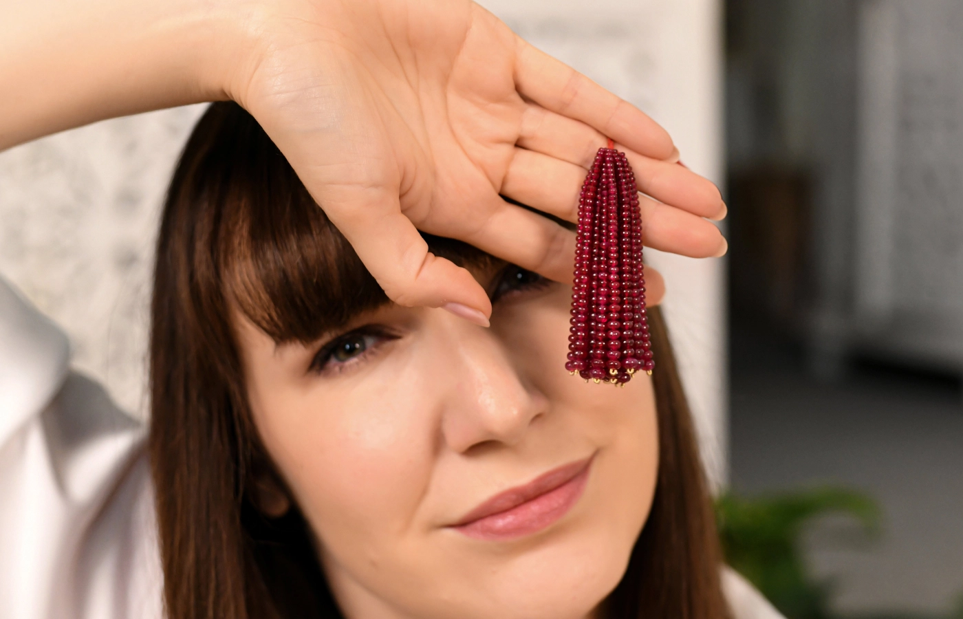  Minehaus tassel with vivid red Odisha ruby beads weighing 180 carats 