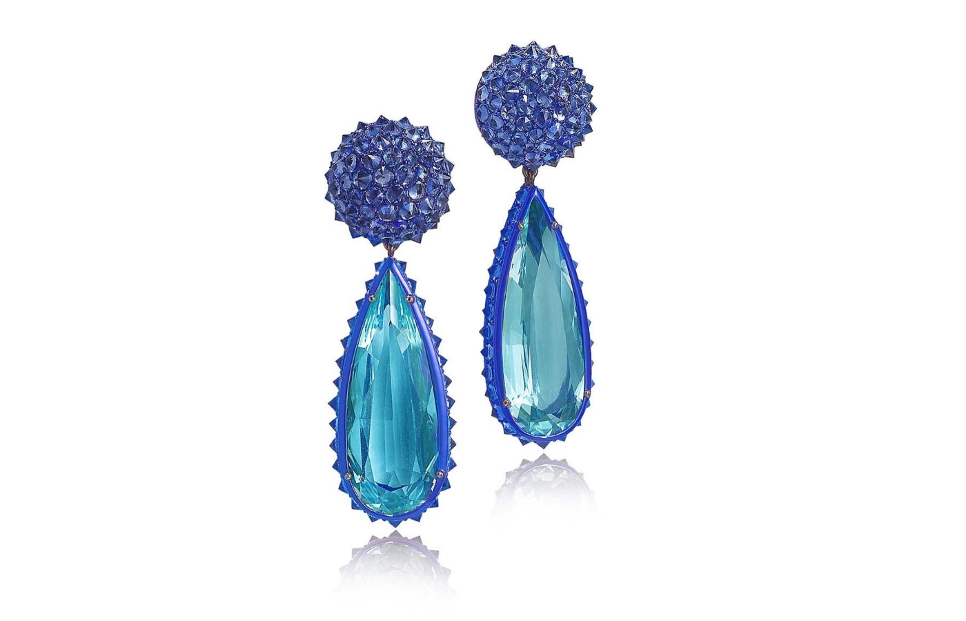  Nam Cho detachable earrings with aquamarine and sapphires in 18k white gold