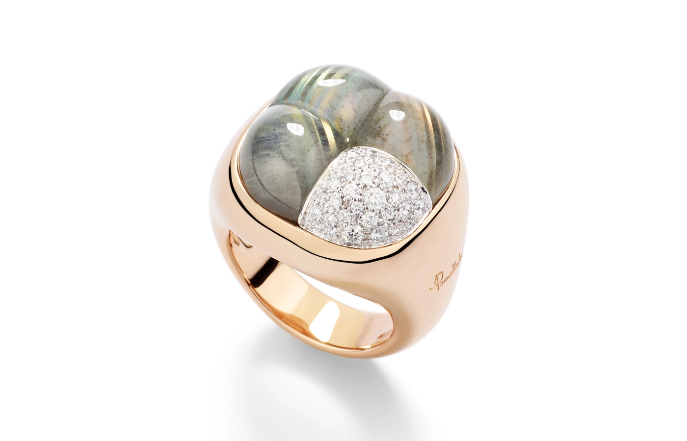  Mosaico ring by Pomellato with tourmalinated quartz and diamonds set in rose gold