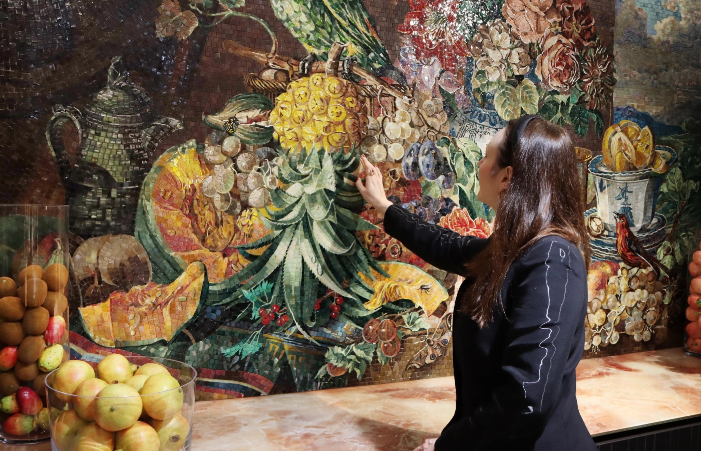  The Sicis boutique in Paris is decorated with incredible mosaic murals, including this colourful representation of fruit, birds and insects  