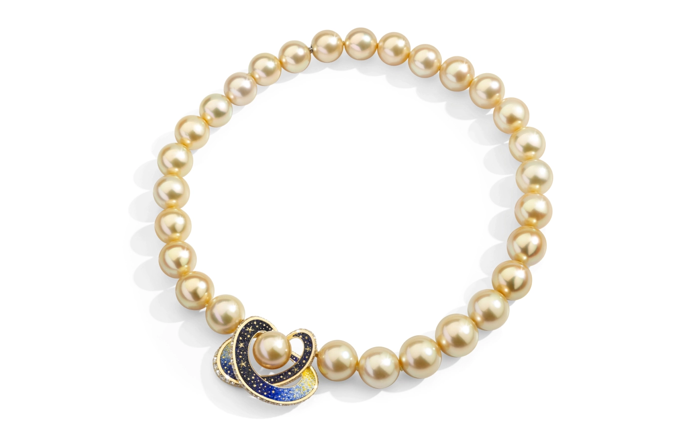  Sicis Saturno necklace with Australian South Sea pearls, diamonds and micromosaics in 18k yellow gold  