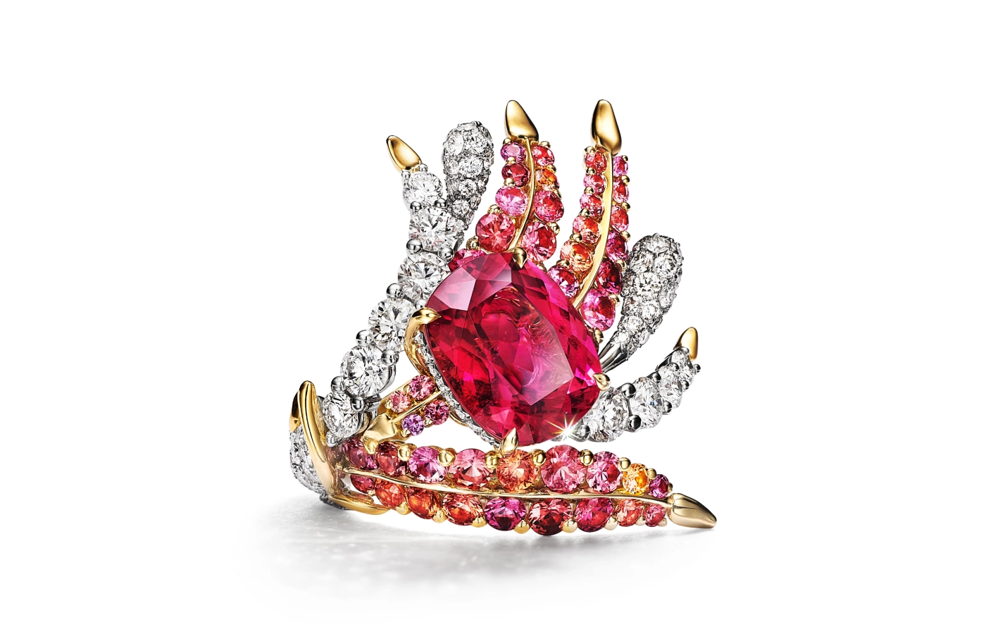  Tiffany Céleste Phoenix ring, set with a rubellite of over 6 carats, Umba sapphires and diamonds in platinum and 18k yellow gold, from the Blue Book 2024