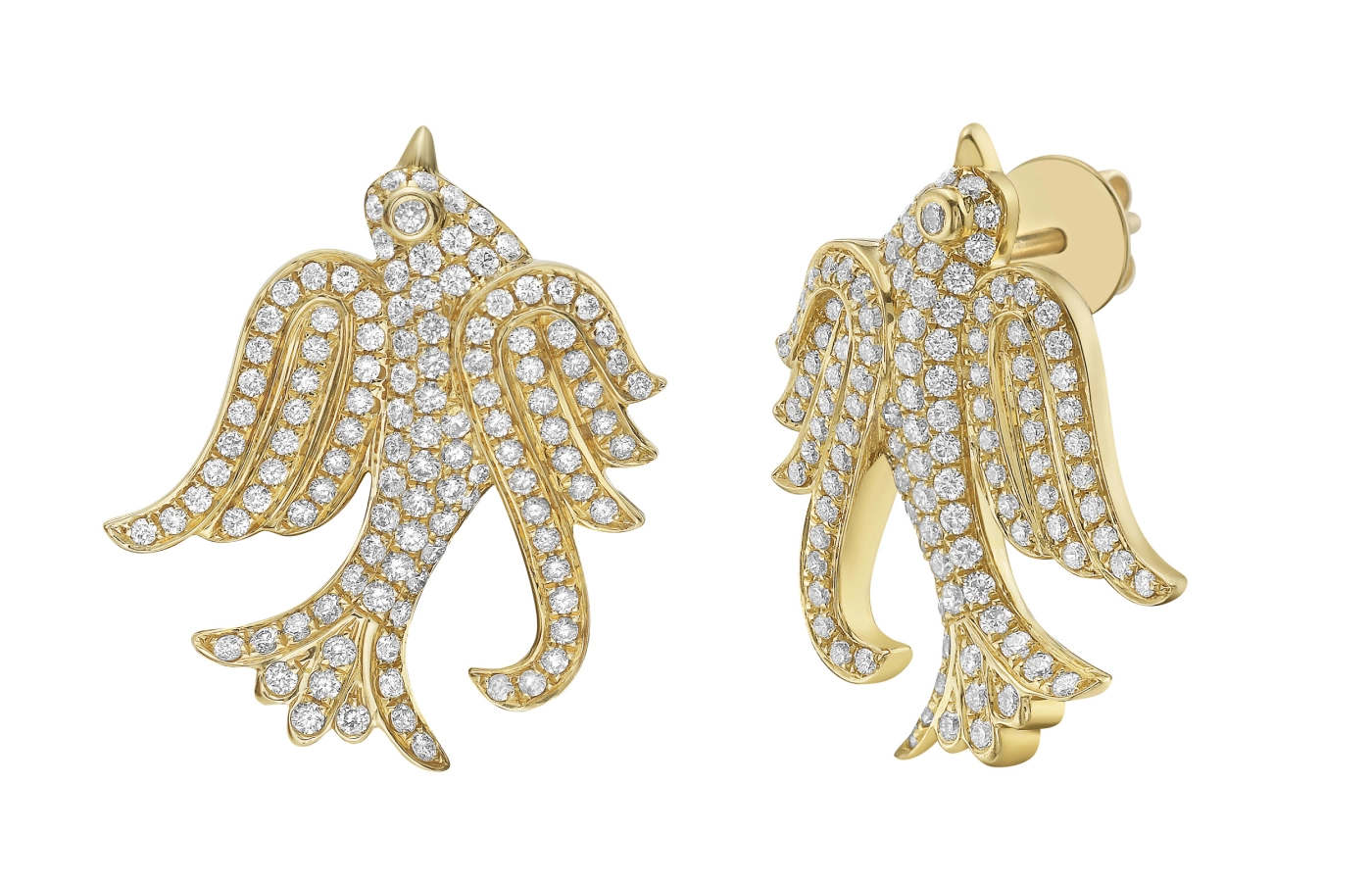 Lionheart Lovey Baby Bird Diamond stud earrings in 14k yellow gold 
