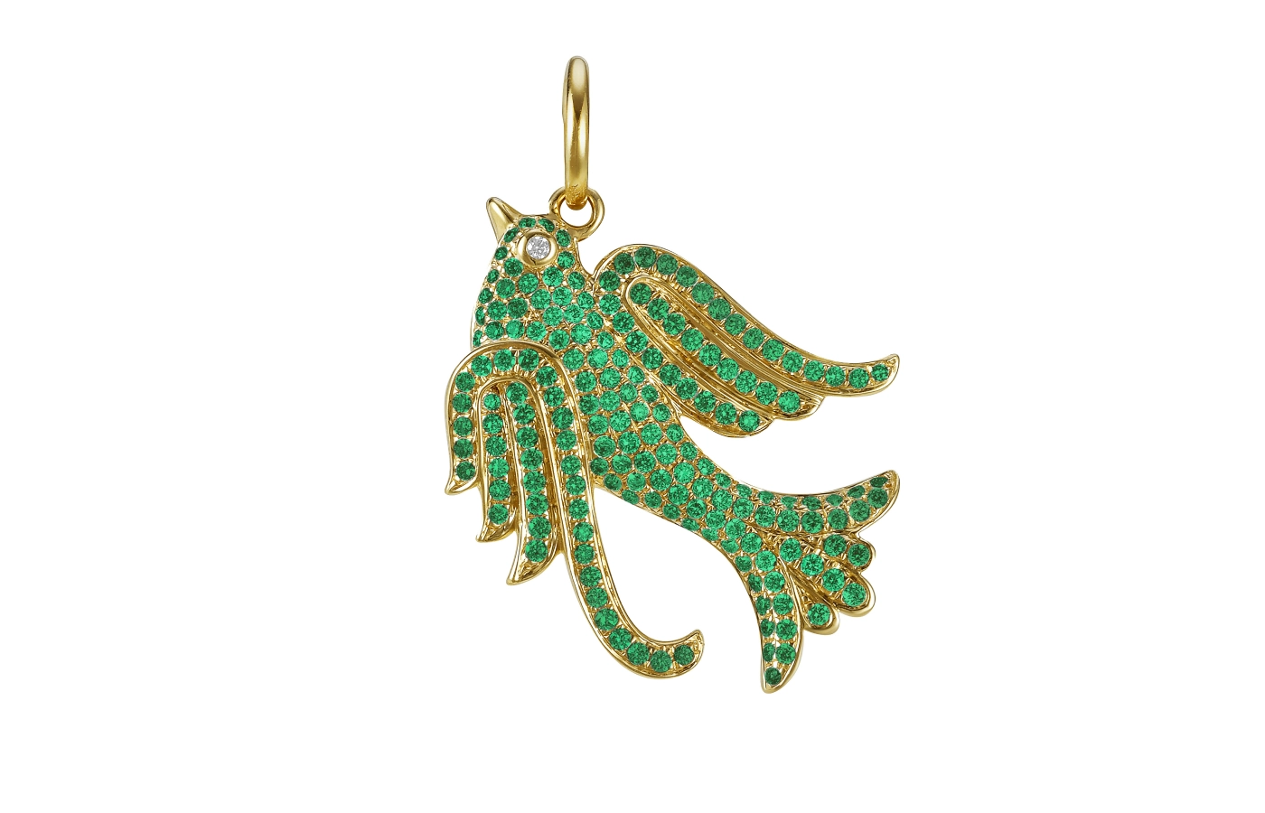  Lionheart Lovey Baby Bird Emerald charm with 0.95 carats of emeralds in 14k yellow gold 