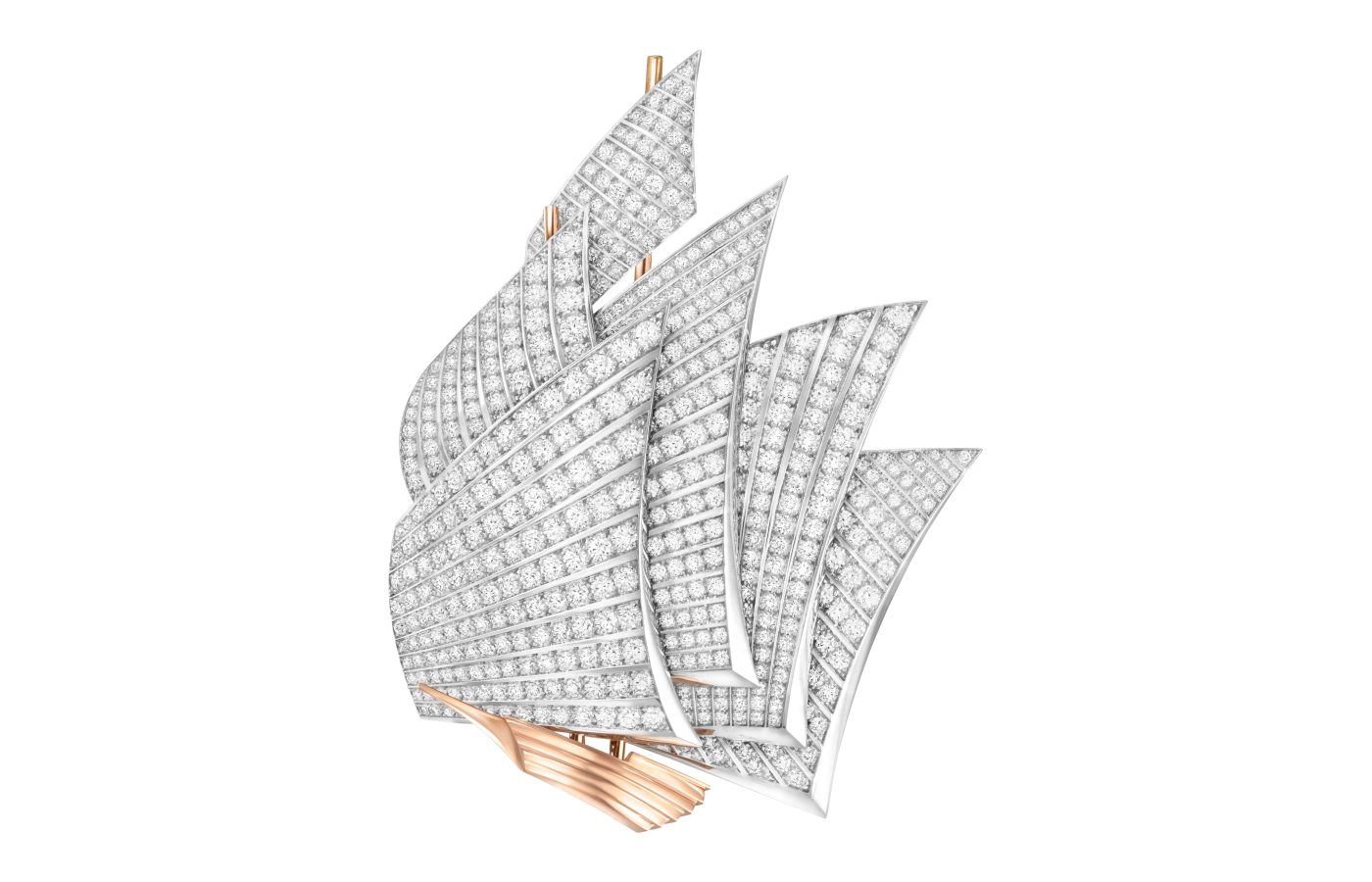  Van Cleef & Arpels Hispaniola clip in white gold and rose gold, set with diamonds
