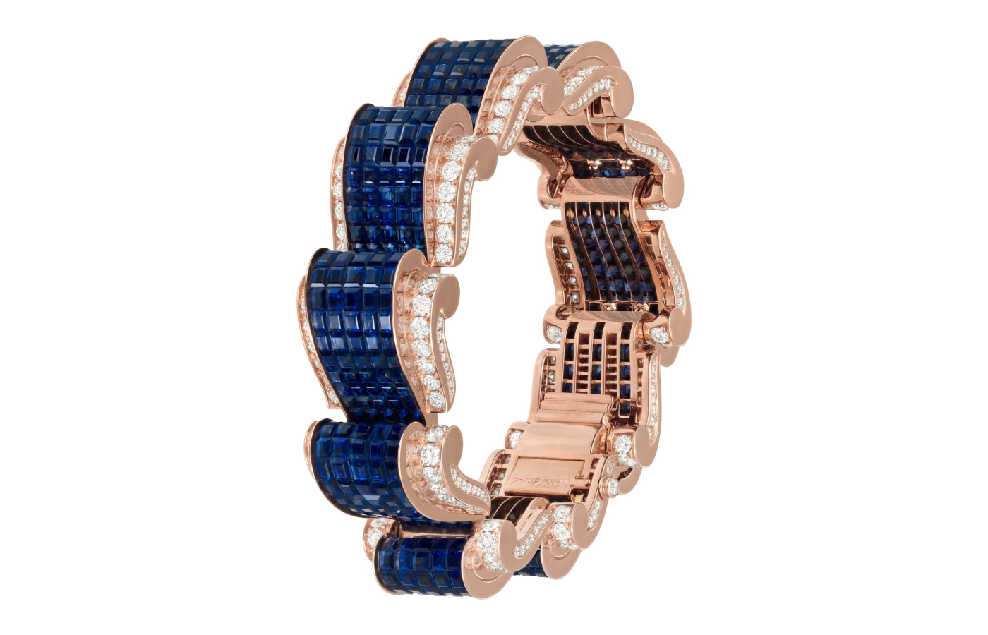  Van Cleef & Arpels Traversee Mystérieuse bracelet in rose gold, with diamonds and Mystery Set sapphires