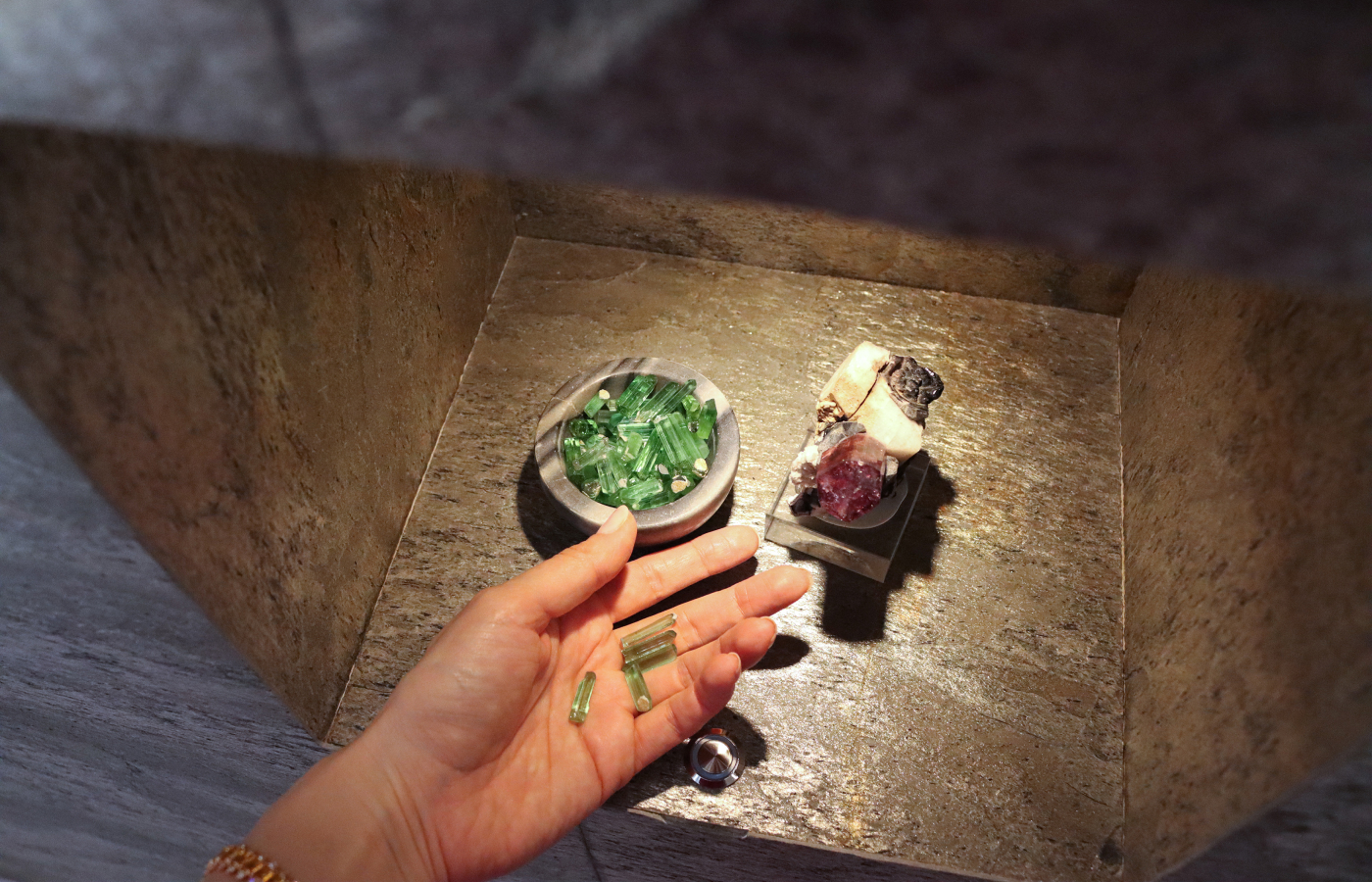  Rough tourmaline crystals on display at the MADLY flagship 'Experience Centre' in Singapore