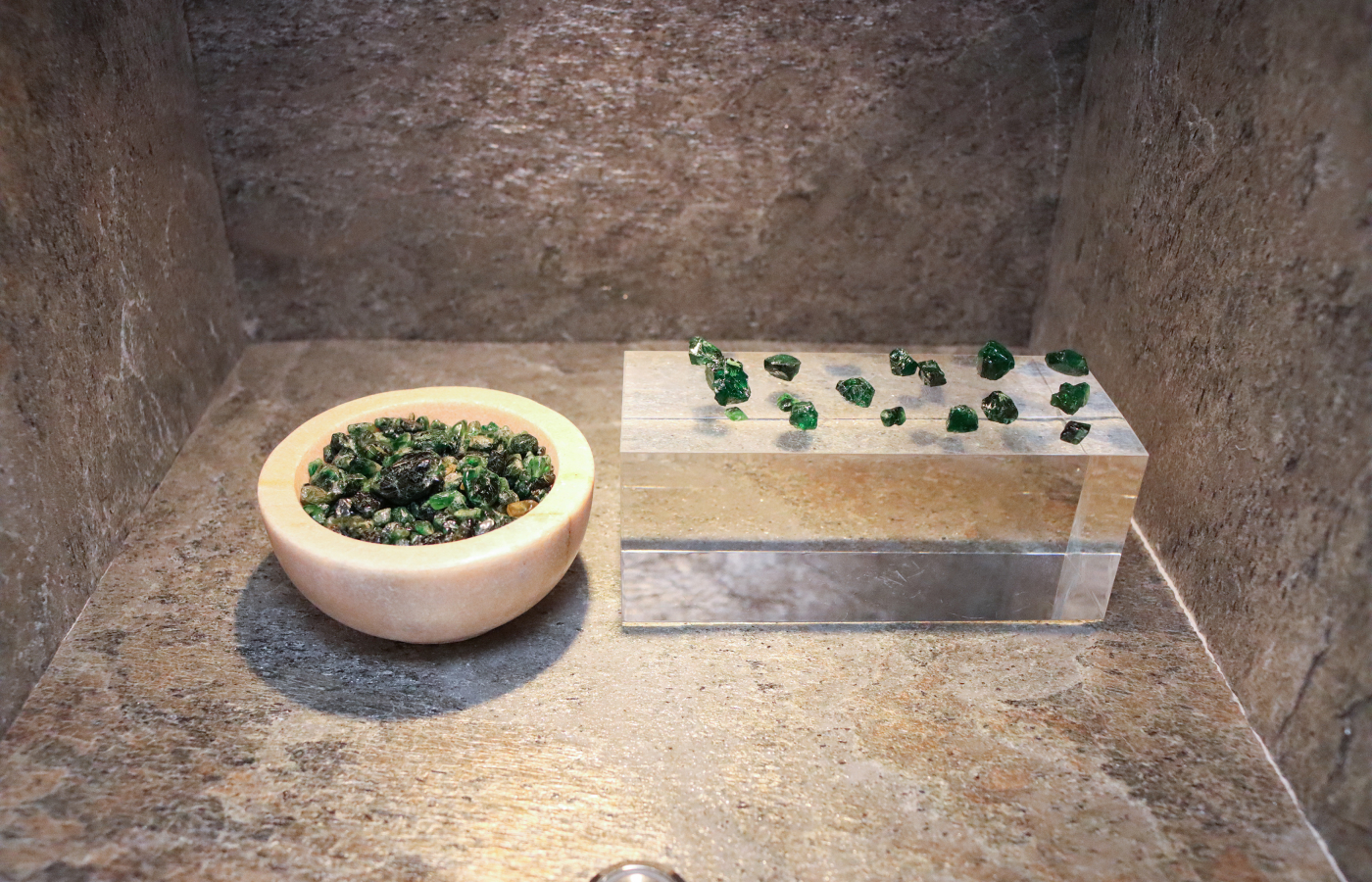  Tsavorite garnets from Kenya and Tanzania on display at the MADLY flagship 'Experience Centre' in Singapore