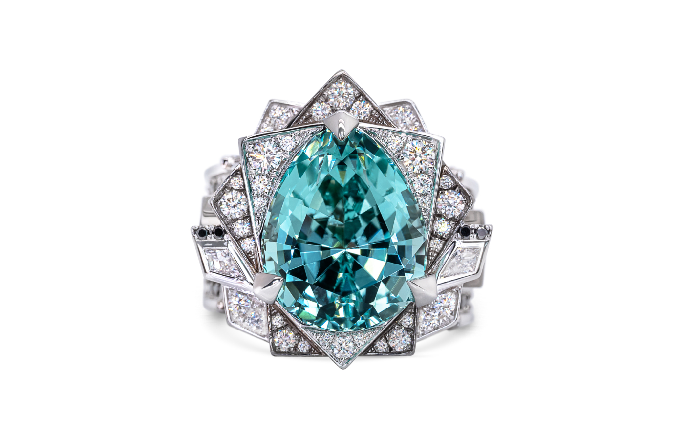 MALDY bespoke Liberty ring with an 11-carat icy blue tourmaline in 18k gold 