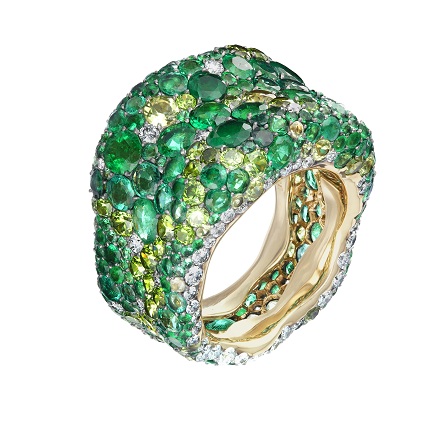 Émotion Ring featuring Diamond, Emerald, Demantoid, and Peridot