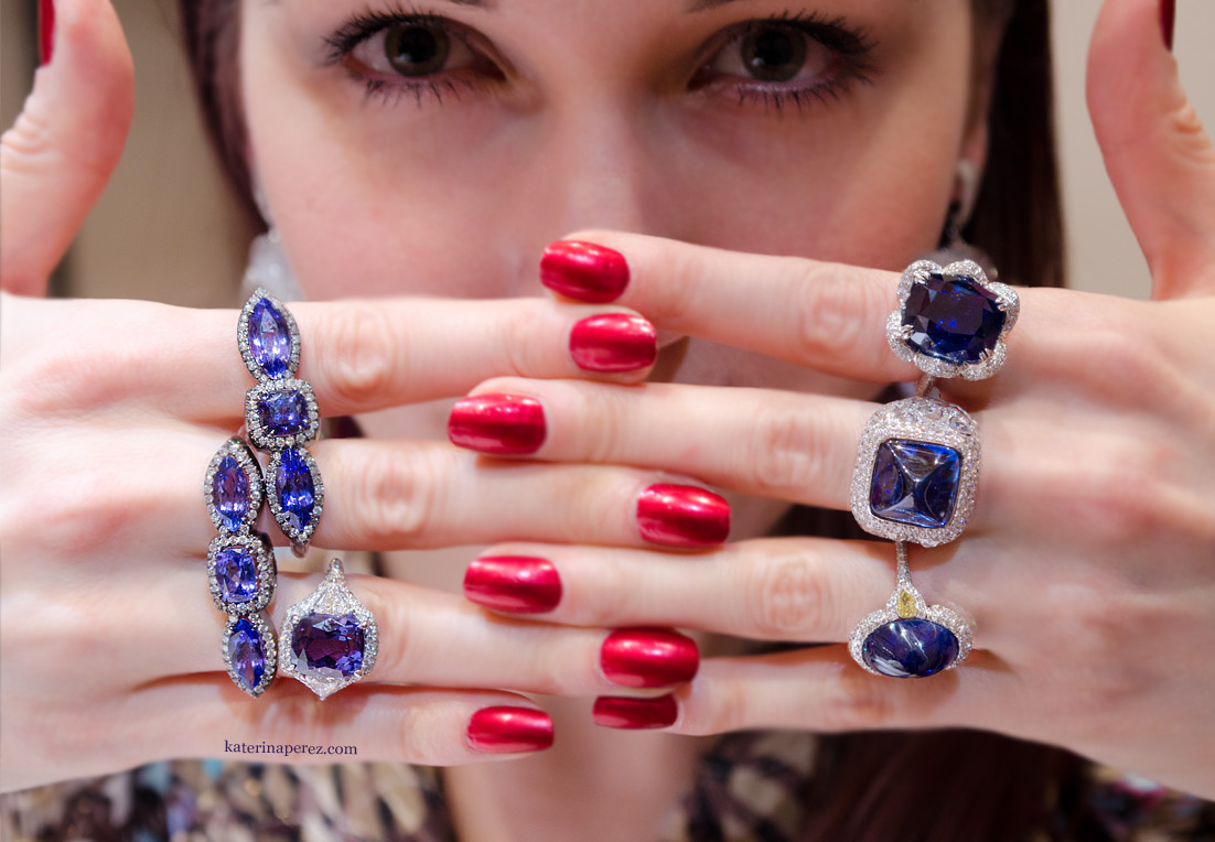 Inbar tanzanite and sapphire rings