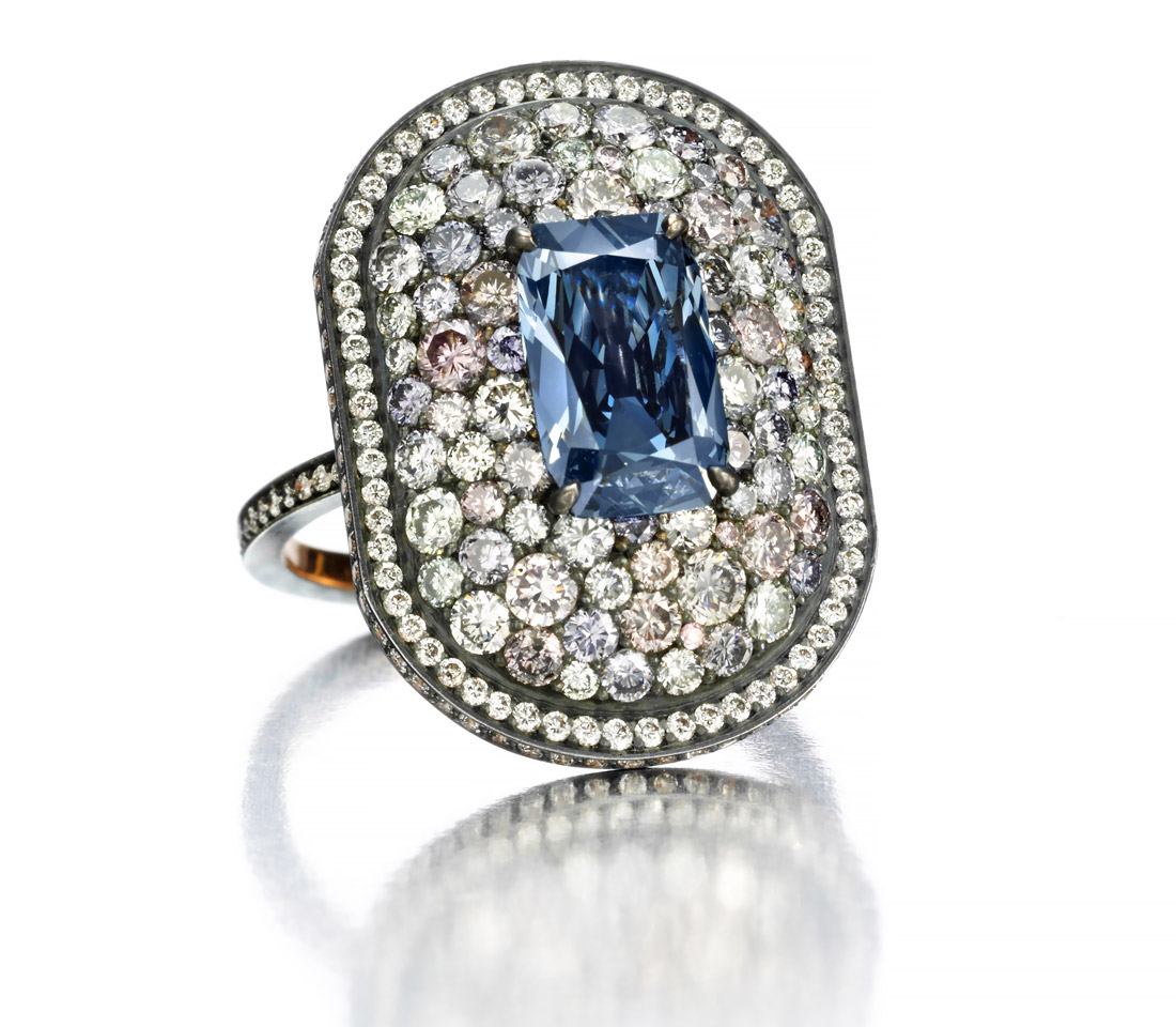 Кольцо Lauren Adriana для Siegelson с голубым бриллиантом 1,51 карата