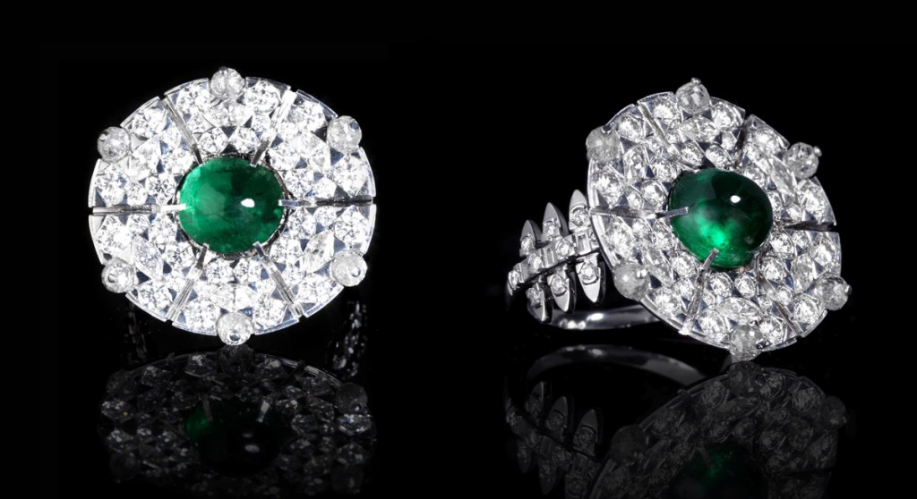 Fleur de L’Opium – 3ct Fine Sandawana emerald, 6 diamonds beads 0.80ct, 56 round brilliants 1.46ct E-colour
