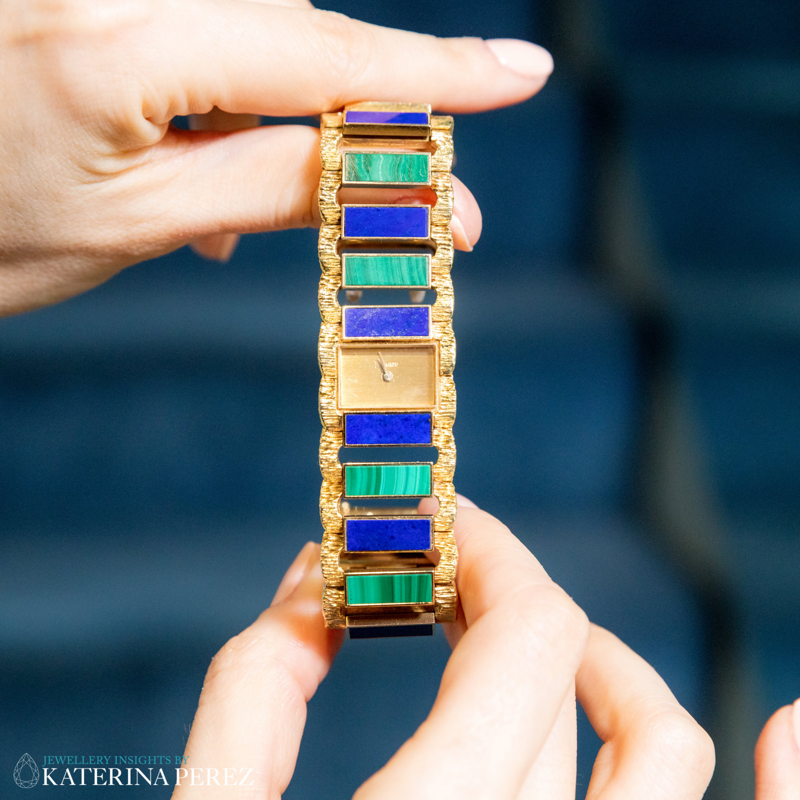  Piaget watch in yellow gold with malachite and lapis lazuli, available at Watch Centre