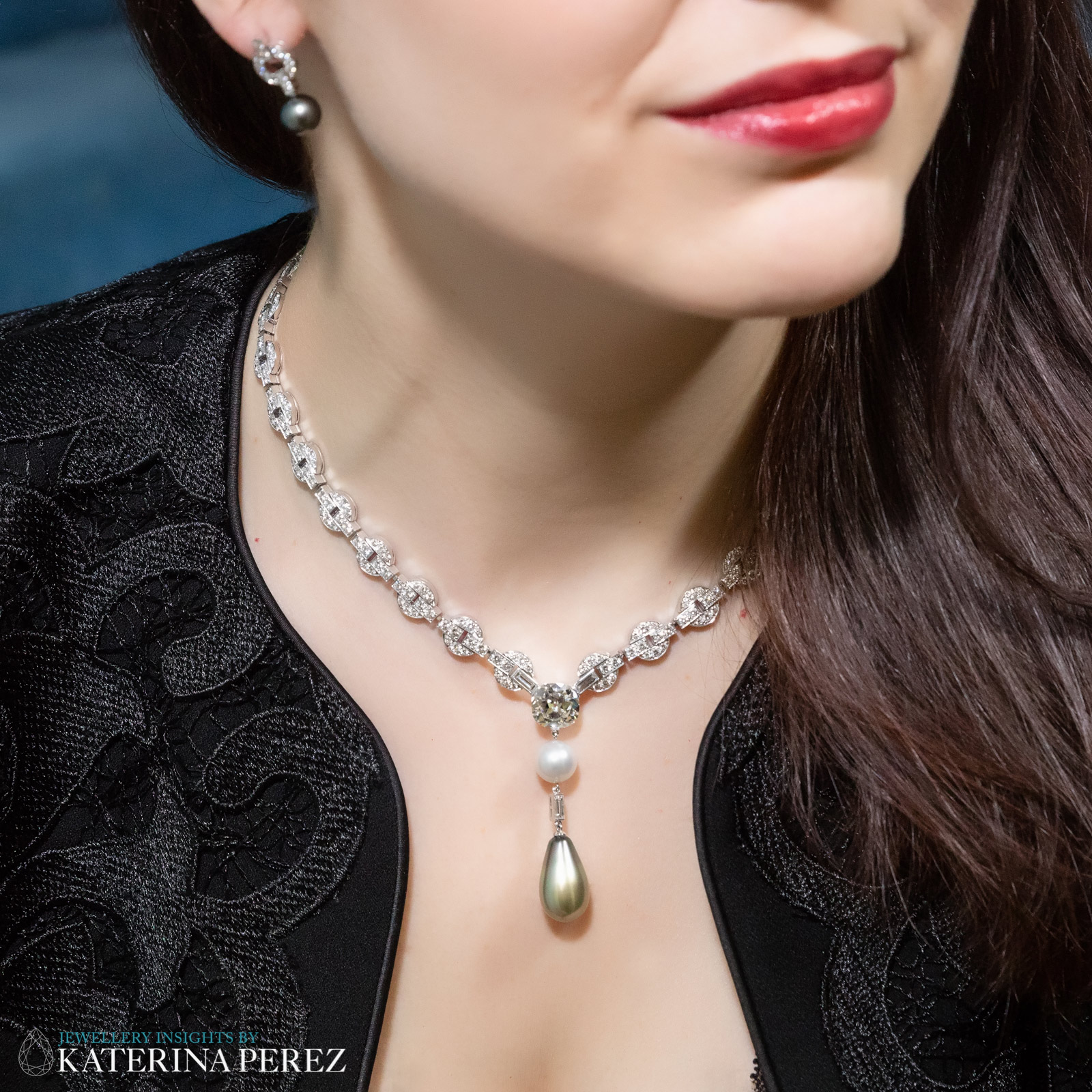  Cartier Orissa necklace with a 5.84ct cushion cut diamond and pearls. Photo by Simon Martner