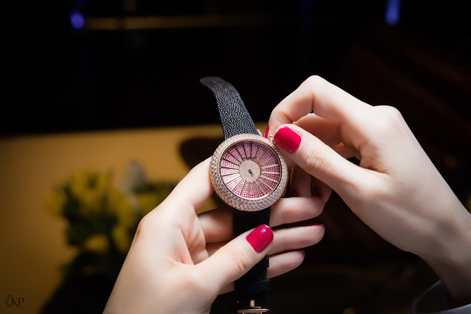 Palmiero Alter watch with pink sapphire and diamonds dial. Photo by Simon Martner