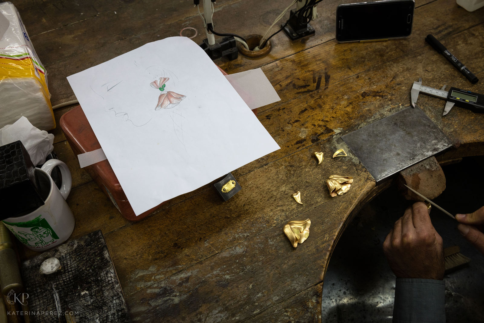 House of Tabbah earrings in the making. Photographer: Simon Martner