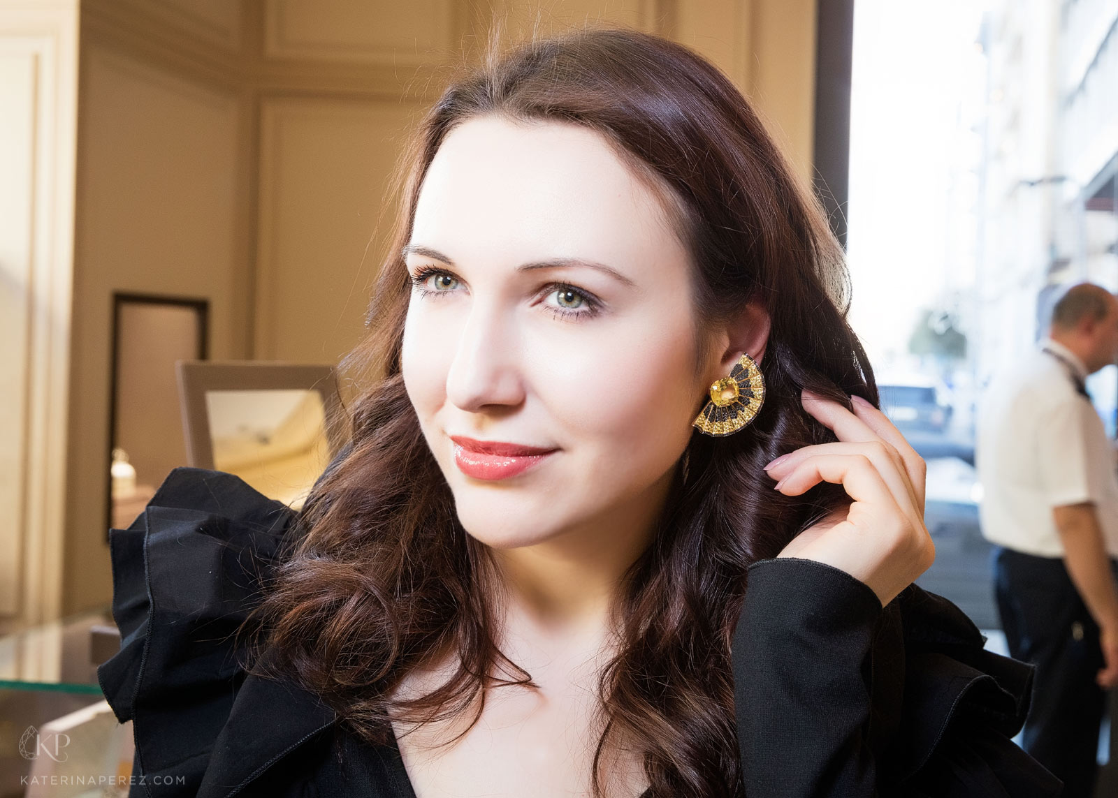 House of Tabbah high jewellery earrings with yellow sapphires. Photographer: Simon Martner