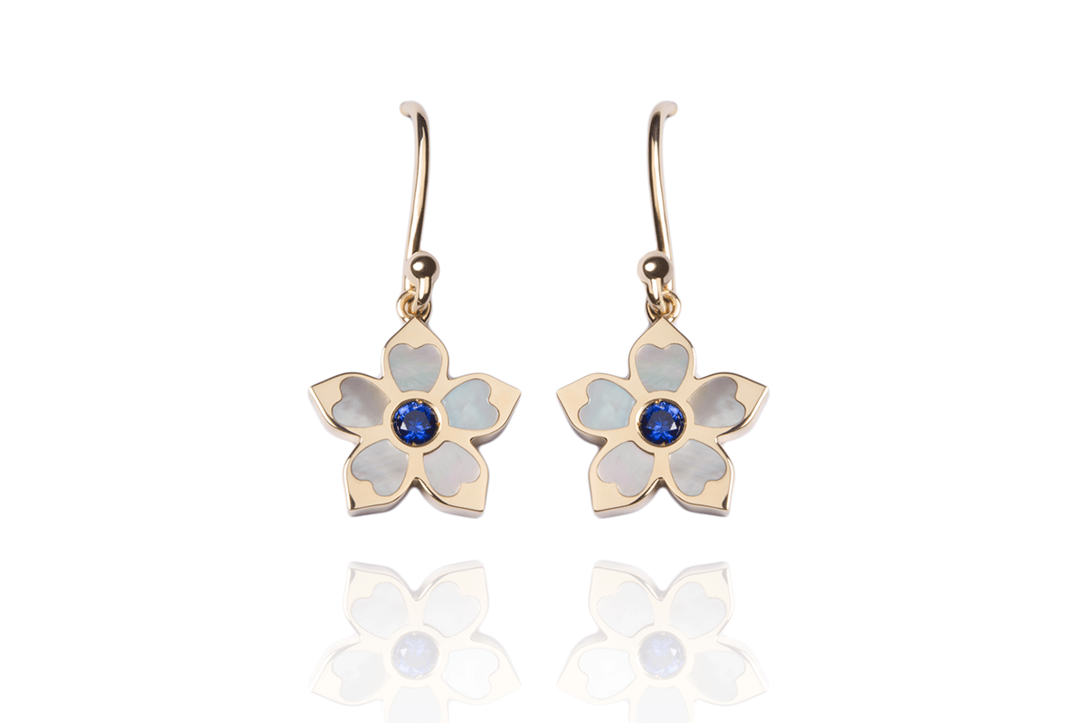 Earrings pendants  from the Vanilla Collection, yellow gold ans saphirs