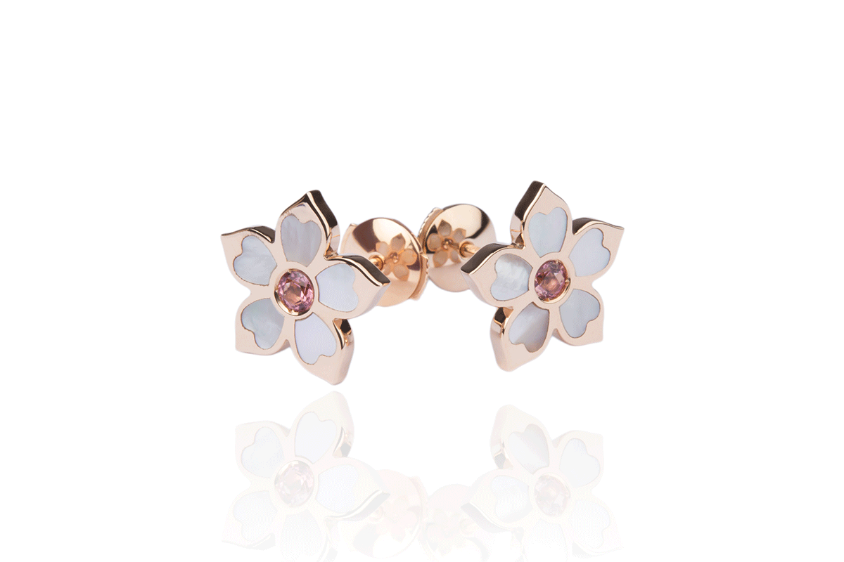  Earrings studs from the Vanilla Collection, in rose gold and Tourmaline
