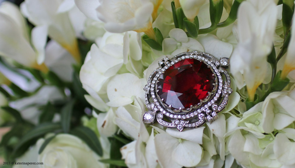 A 56 CTS RUBELLITE TOURMALINE AND DIAMOND BROOCH