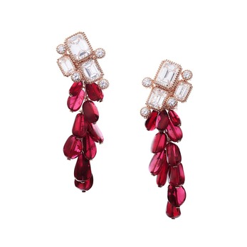 'Grappes' earrings with rubies and diamonds in yellow gold