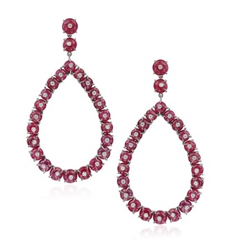Earrings with rubies and diamonds in white gold