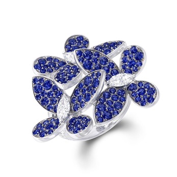 Ring with sapphires and diamonds in white gold