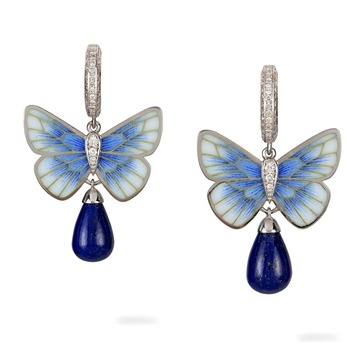 Earrings with enamel, lapis lazuli and diamonds in white gold