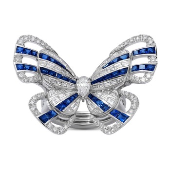 'Butterfly Lovers' ring with sapphires and diamonds in white gold