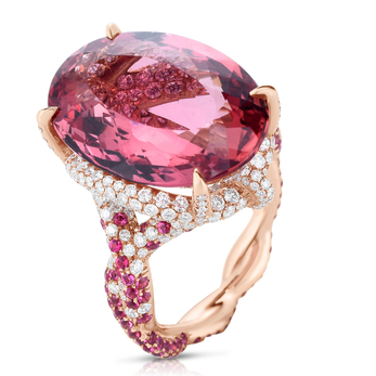 Ring in rose gold, diamond and topaz