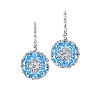 earrings in white gold, diamond and blue topaz