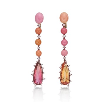 Earrings with Imperial topaz, conch pearls and diamonds in rose gold