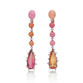 Earrings with Imperial topaz, conch pearls and diamonds in rose gold