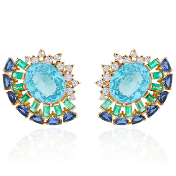 'Magic' earrings with topaz, emerald, sapphire and diamonds in yellow gold