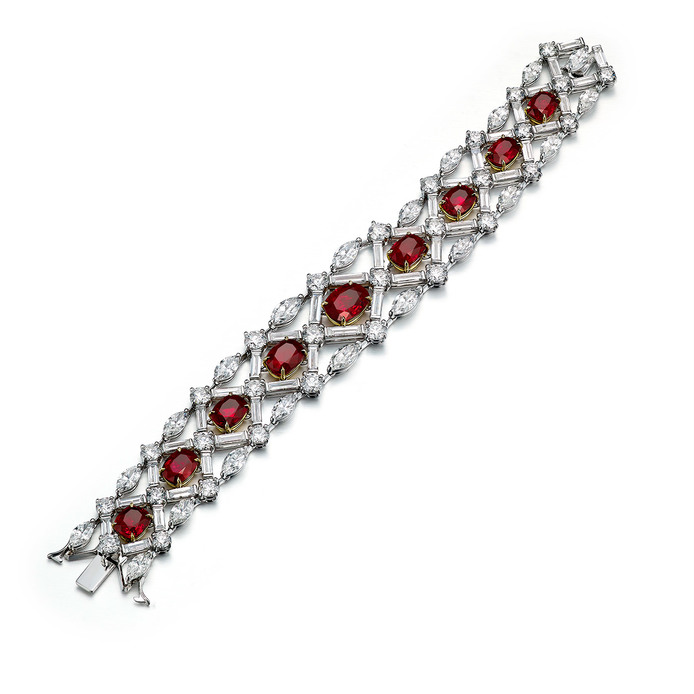 Unheated Burmese ruby and diamond bracelet