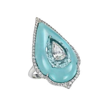 Art of Inlay ring with turquoise, aquamarine and diamond