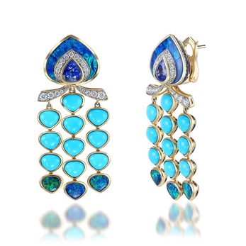 ‘FABIOLA’ turquoise, opals, sapphire and diamond drop earrings
