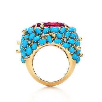 Turquoise and rubellite ring