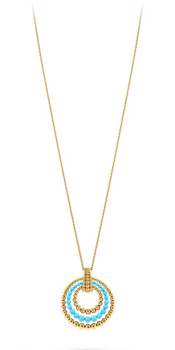 Perlée Couleurs transformable long necklace with turquoise set in yellow gold