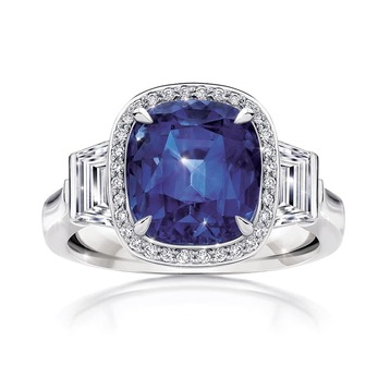 'Mariza' ring with a 6.37cts cushion-cut Madagascar sapphire and diamonds