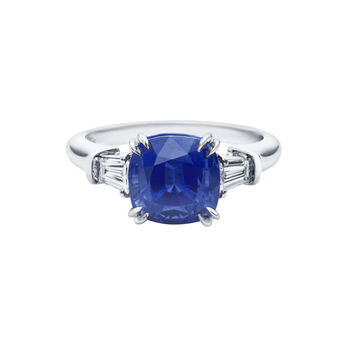 Classic Winston ring with a 3.10-carat cushion-cut sapphire and diamonds