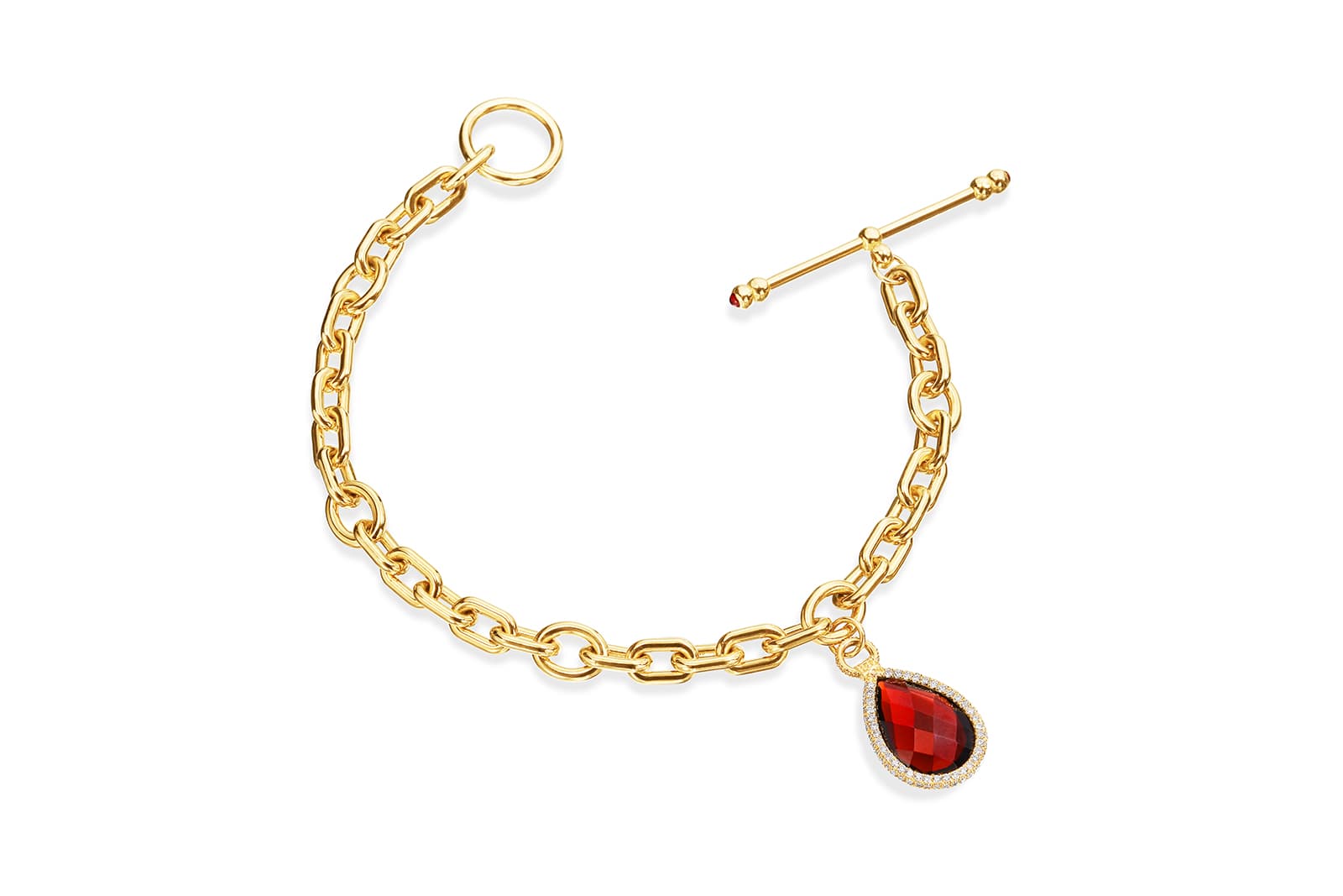 Flip Charm bracelet with garnet and diamonds in yellow gold